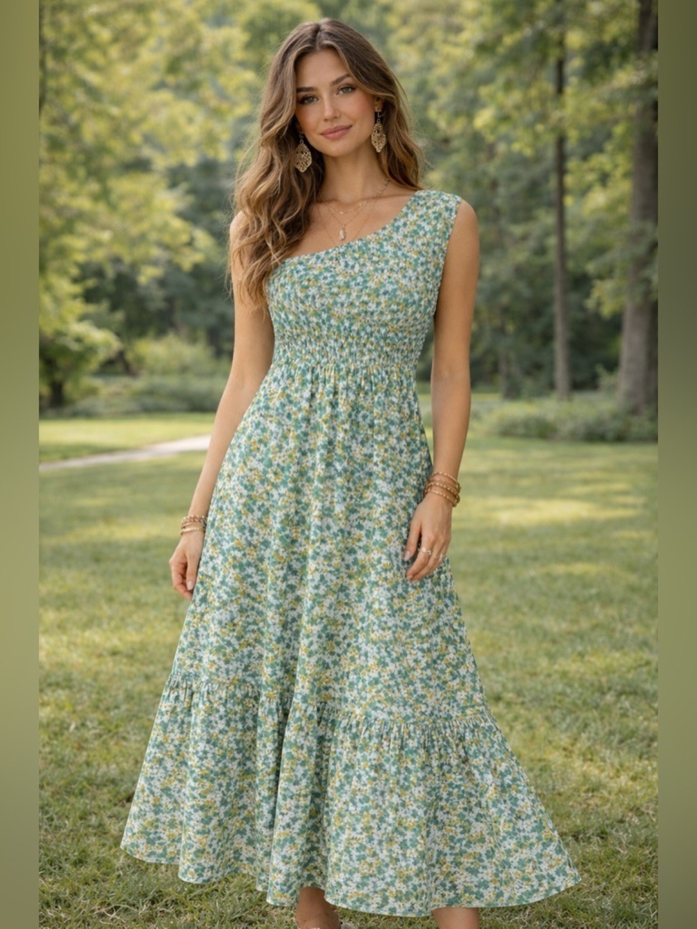 Floral One-Shoulder Maxi Dress